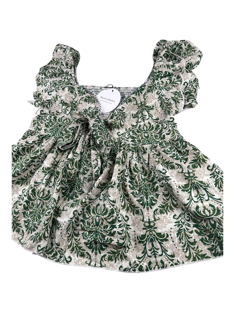 Rustty Dustty Green Floral Ruffle Tie Front Blouse Cottagecore Boho Top 0XL - Picture 4 of 8